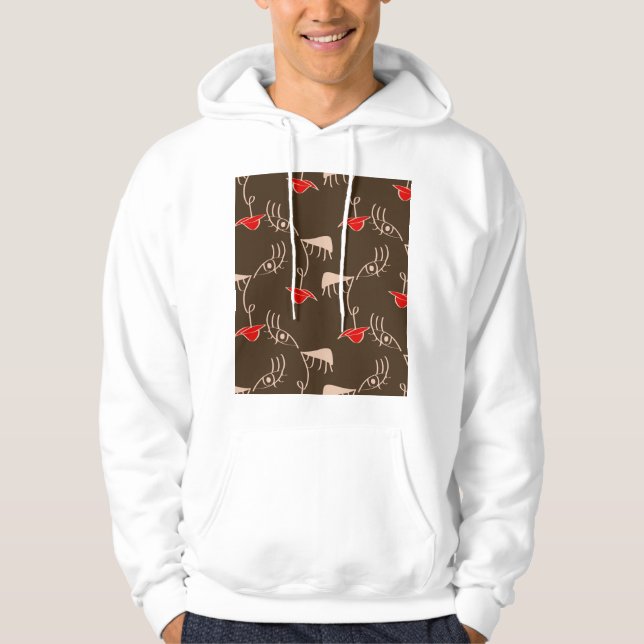 One-line woman face: abstract pattern. hoodie (Front)