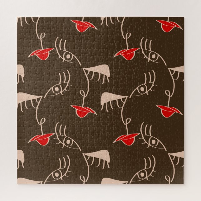 One-line woman face: abstract pattern. jigsaw puzzle (Vertical)