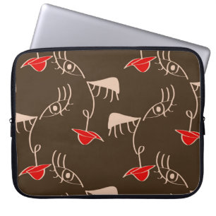 One-line woman face: abstract pattern. laptop sleeve