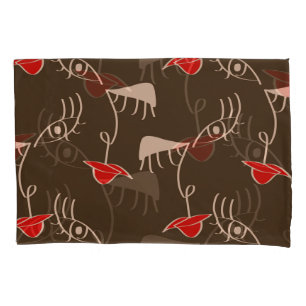One-line woman face: abstract pattern. pillowcase
