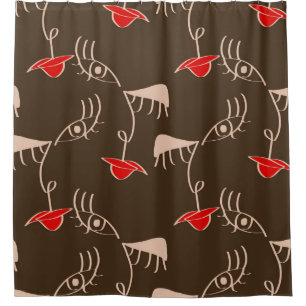 One-line woman face: abstract pattern. shower curtain
