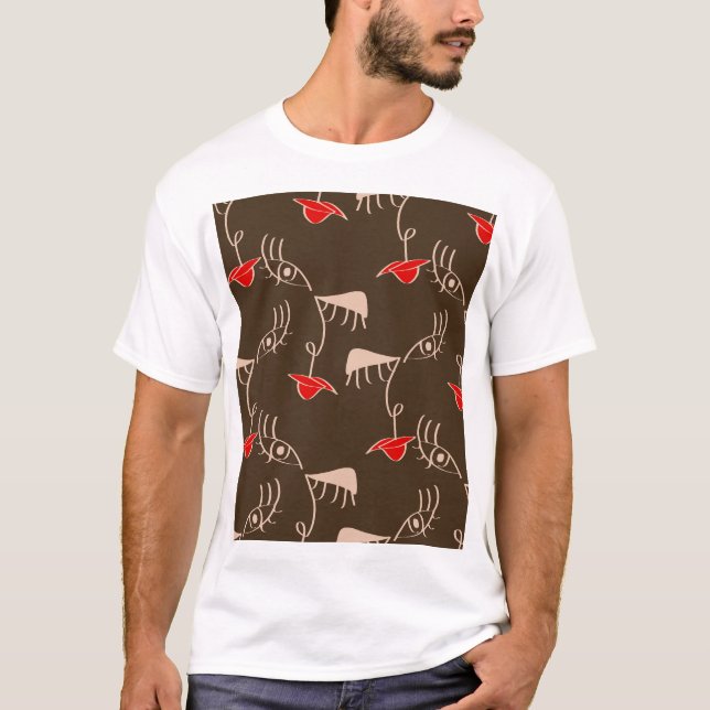 One-line woman face: abstract pattern. T-Shirt (Front)