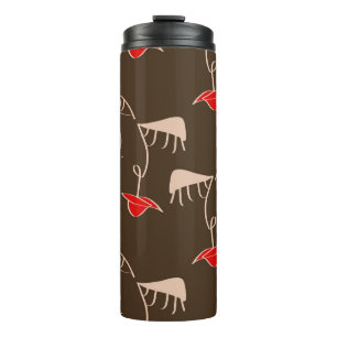 One-line woman face: abstract pattern. thermal tumbler