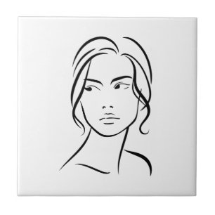 One Line Woman Face Drawing 4 Ceramic Tile