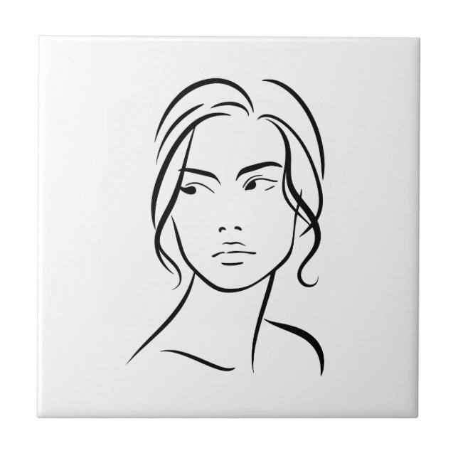 One Line Woman Face Drawing 4 Ceramic Tile (Front)