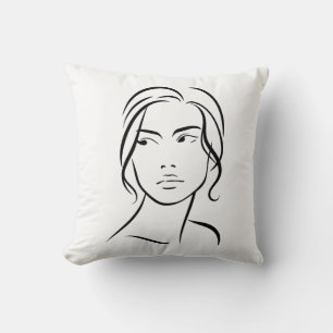 One Line Woman Face Drawing 4 Cushion