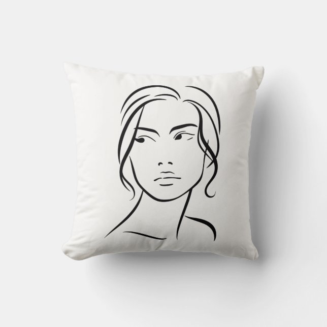 One Line Woman Face Drawing 4 Cushion (Front)