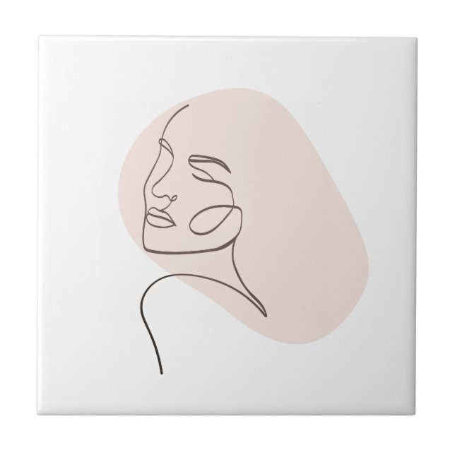 One Line Woman Face Drawing Ceramic Tile (Front)