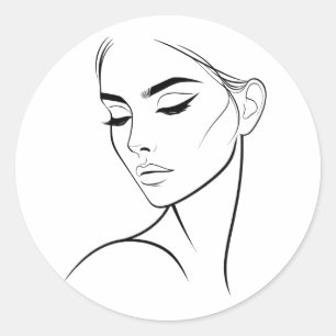 One Line Woman Face Drawing No3 Classic Round Sticker