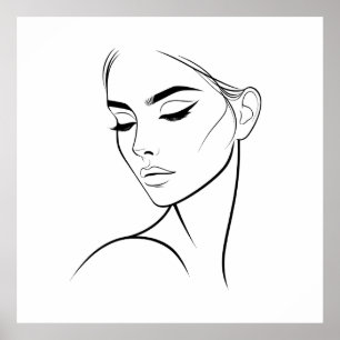One Line Woman Face Drawing No3 Poster