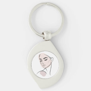 One Line Woman Face Drawing No3 (With Colour) Key Ring