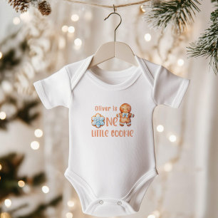 One little Cookie Christmas blue boy 1st birthday Baby Bodysuit
