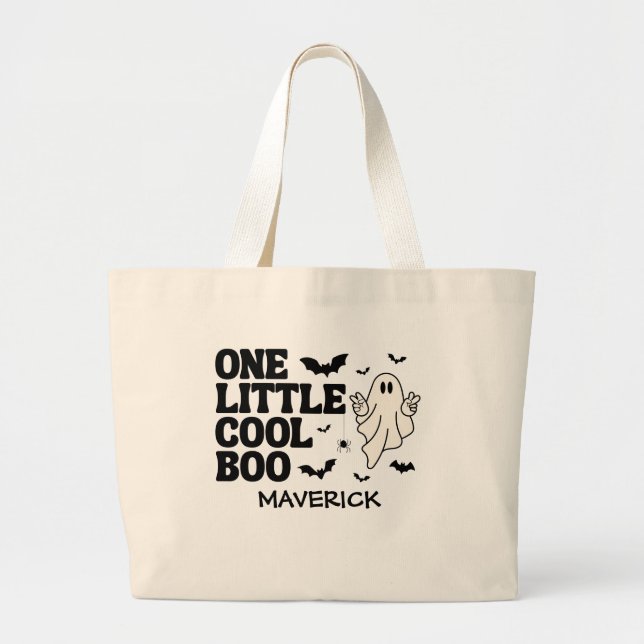 One Little Cool Boo Halloween 1st birthday Large Tote Bag (Front)