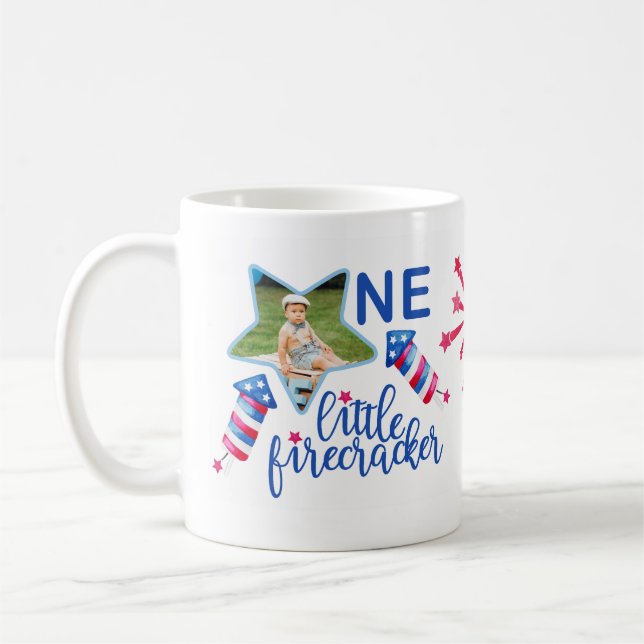 One Little Firecracker 4th of July First Birthday  Coffee Mug (Left)