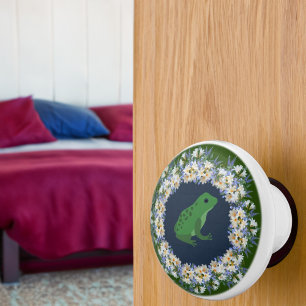 One Little Froggie in the Garden Pond Ceramic Knob