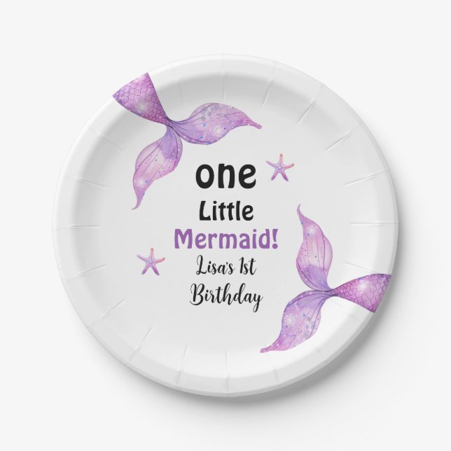One Little Mermaid 1st Birthday Paper Plate (Front)