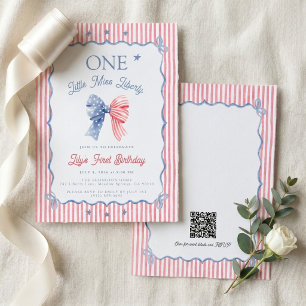 One Little Miss Liberty QR Code 1st Birthday Invitation