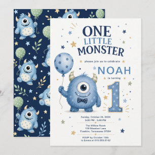 One Little Monster Boy 1st Birthday Invitation
