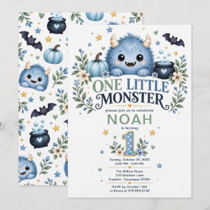 One Little Monster Boy 1st Birthday Invitation