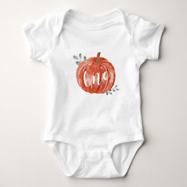 One Little Pumpkin 1st Birthday Girl Baby Bodysuit (Front)