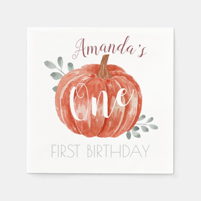 One Little Pumpkin 1st Birthday  Napkin (Front)