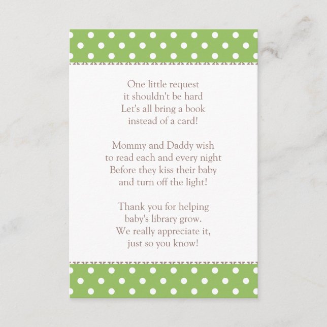 One Little Request Green Baby Shower Book Enclosure Card (Front)