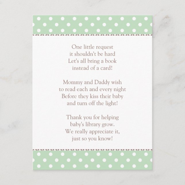 One Little Request | Mint Green Baby Shower Book Enclosure Card (Front)