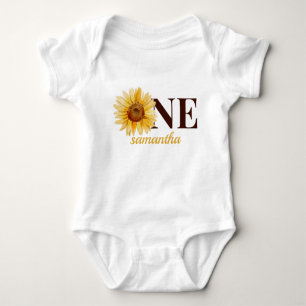 One Little Sunshine Name First Birthday  Baby Bodysuit