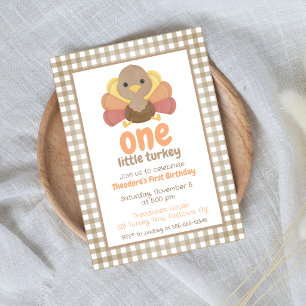 One Little Turkey First Birthday Party (brown) Invitation