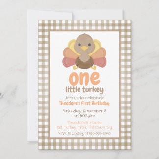 One Little Turkey First Birthday Party (brown) Invitation