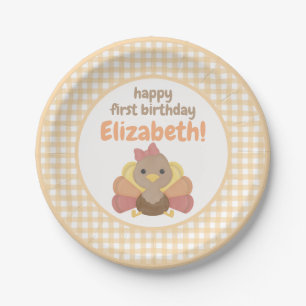 One Little Turkey Girl's First Birthday Party Paper Plate
