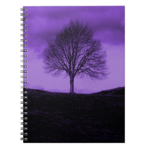 One Lone Tree Silhouette Purple Nature Landscape Notebook