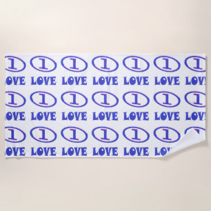 One Love art pattern blue hint of purple Beach Towel