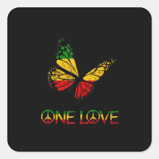 One Love Butterfly Rasta Reggae Peace Square Sticker (Front)