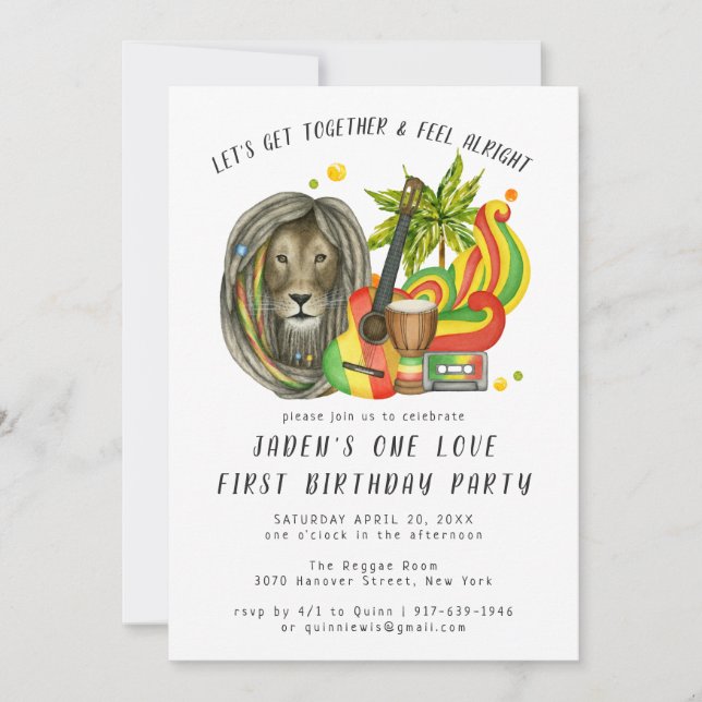 One Love First Birthday Party Invitation (Front)
