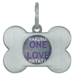 One Love Hakuna Matata Swahili Blue Grey Abstract  Pet Tag