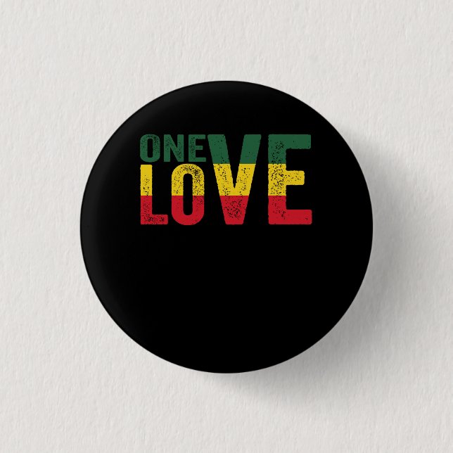 One Love Jamaican Rasta Reggae 3 Cm Round Badge (Front)