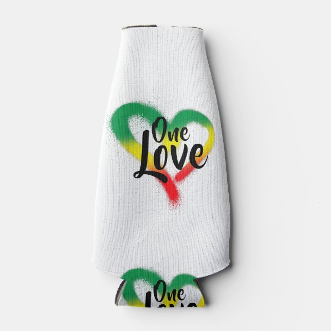 One Love One Heart Reggae Vibes Bottle Cooler (Front)