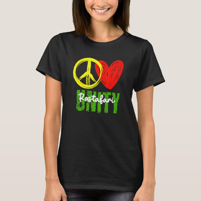 One Love Peace Love Unity Reggae Roots Jamaica Ras T-Shirt (Front)