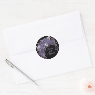 One Love, Plum Gothic Wedding Design Classic Round Sticker