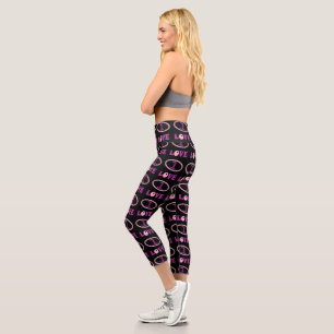 One love purple pink and black design capri leggings