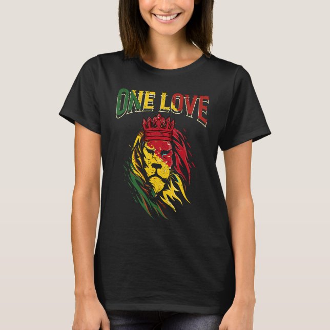 One Love Rasta Lion Jamaican Pride Reggae African T-Shirt (Front)