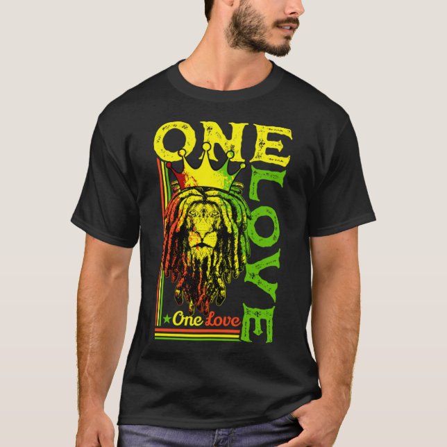 One Love Rasta Lion Jamaican Pride Reggae African T-Shirt (Front)