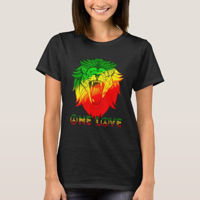 One Love Rasta Reggae Rastafarian Lion Of Judah Ja T-Shirt (Front)