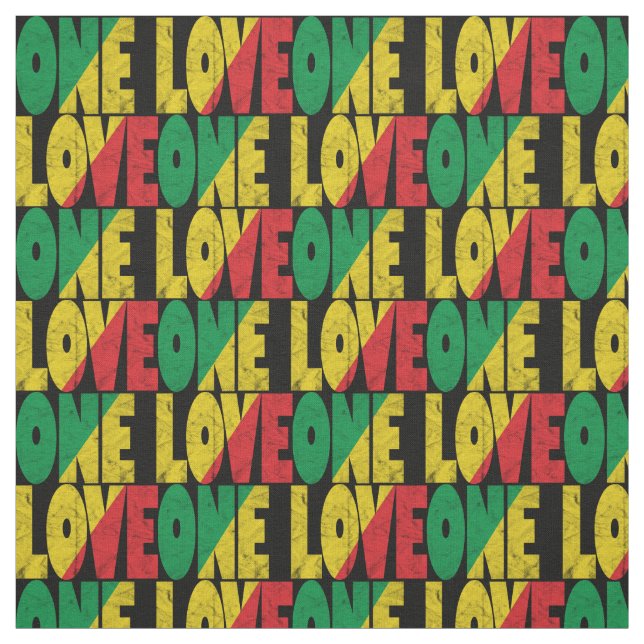 One Love Rasta Reggae Typographic Print Fabric (Swatch)