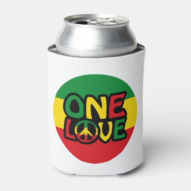One Love, Reggae design with reggae colors Can Cooler (Can Front)