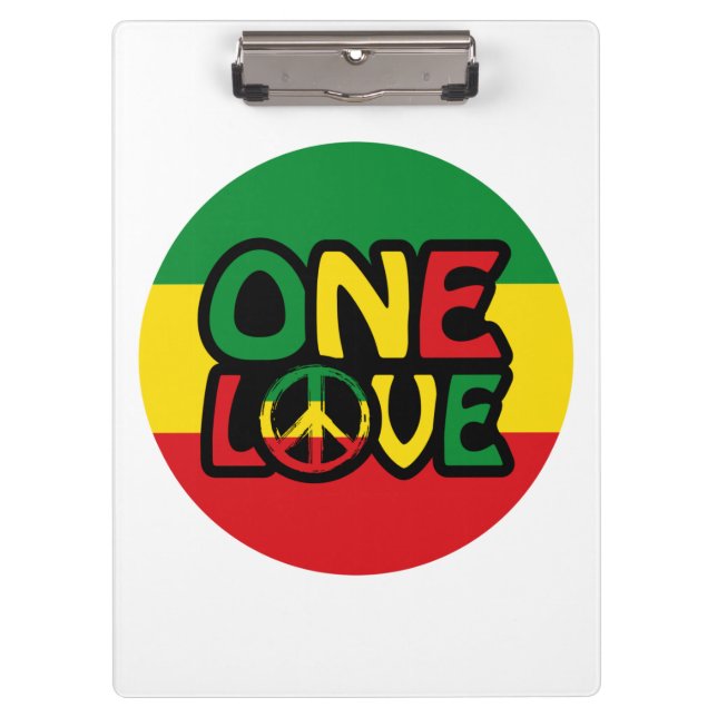 One Love, Reggae design with reggae colours Clipboard (Front)