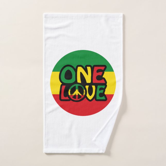One Love, Reggae design with reggae colours Hand Towel (Hand Towel)