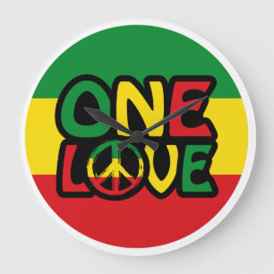 One Love, Reggae design with reggae colours Large Clock