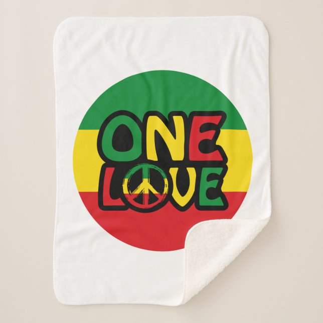 One Love, Reggae design with reggae colours Sherpa Blanket (Front)